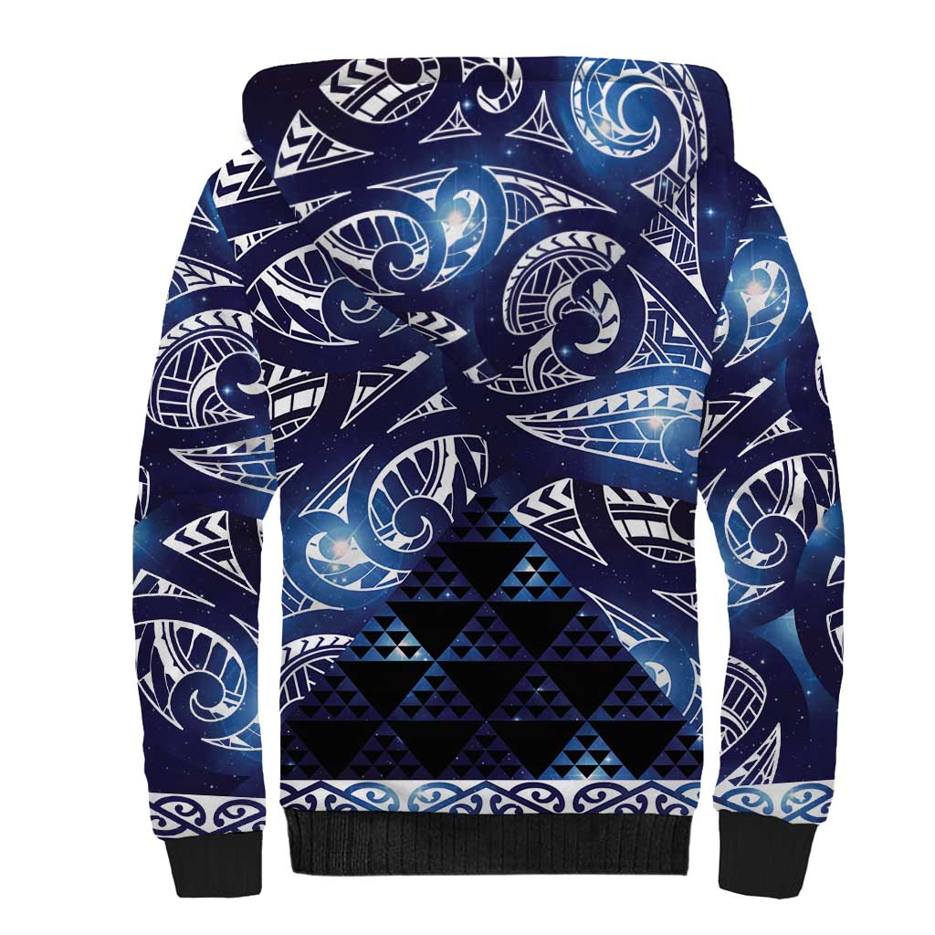 Matariki New Zealand Sherpa Hoodie NZ Niho Taniwha Maori New Year Blue Galaxy