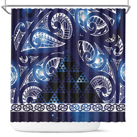 Matariki New Zealand Shower Curtain NZ Niho Taniwha Maori New Year Blue Galaxy