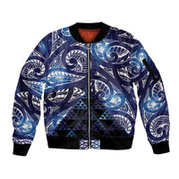 Matariki New Zealand Sleeve Zip Bomber Jacket NZ Niho Taniwha Maori New Year Blue Galaxy