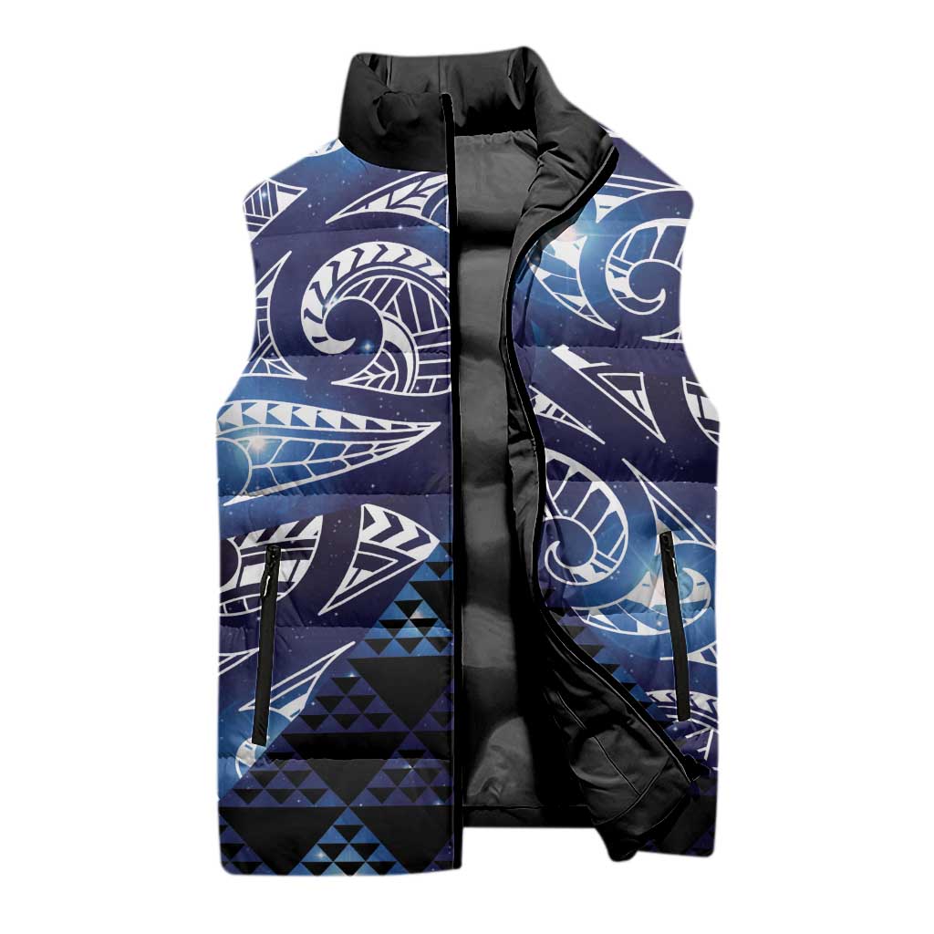 Matariki New Zealand Sleeveless Puffer Jacket NZ Niho Taniwha Maori New Year Blue Galaxy