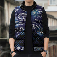 Matariki New Zealand Sleeveless Puffer Jacket NZ Niho Taniwha Maori New Year Blue Galaxy