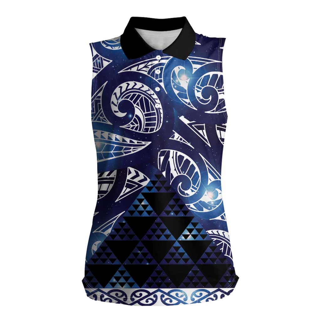 Matariki New Zealand Women Sleeveless Polo Shirt NZ Niho Taniwha Maori New Year Blue Galaxy LT14 Female Blue - Polynesian Pride