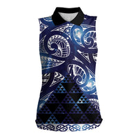 Matariki New Zealand Women Sleeveless Polo Shirt NZ Niho Taniwha Maori New Year Blue Galaxy LT14 Female Blue - Polynesian Pride