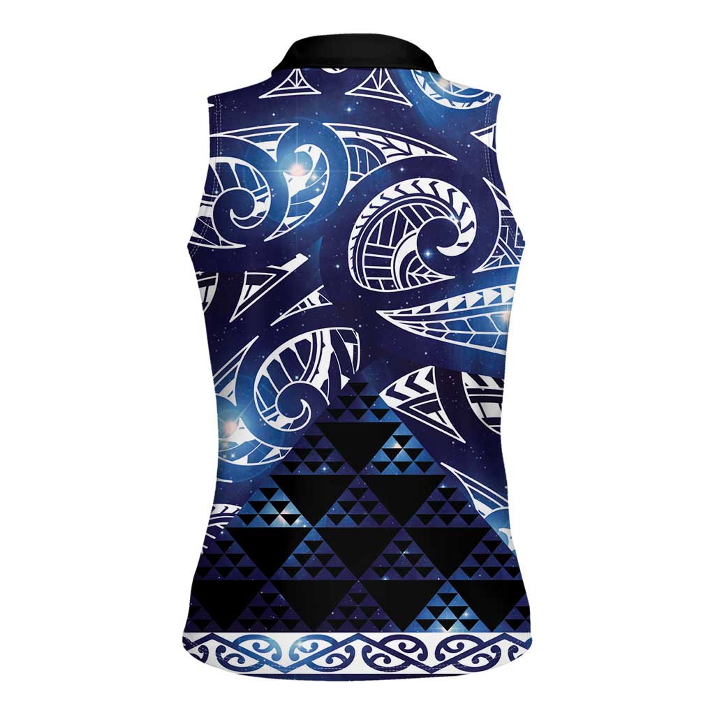 Matariki New Zealand Women Sleeveless Polo Shirt NZ Niho Taniwha Maori New Year Blue Galaxy LT14 - Polynesian Pride