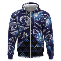 Matariki New Zealand Zip Hoodie NZ Niho Taniwha Maori New Year Blue Galaxy