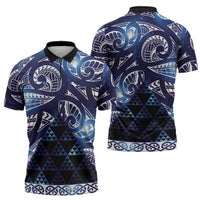 Matariki New Zealand Zipper Polo Shirt NZ Niho Taniwha Maori New Year Blue Galaxy
