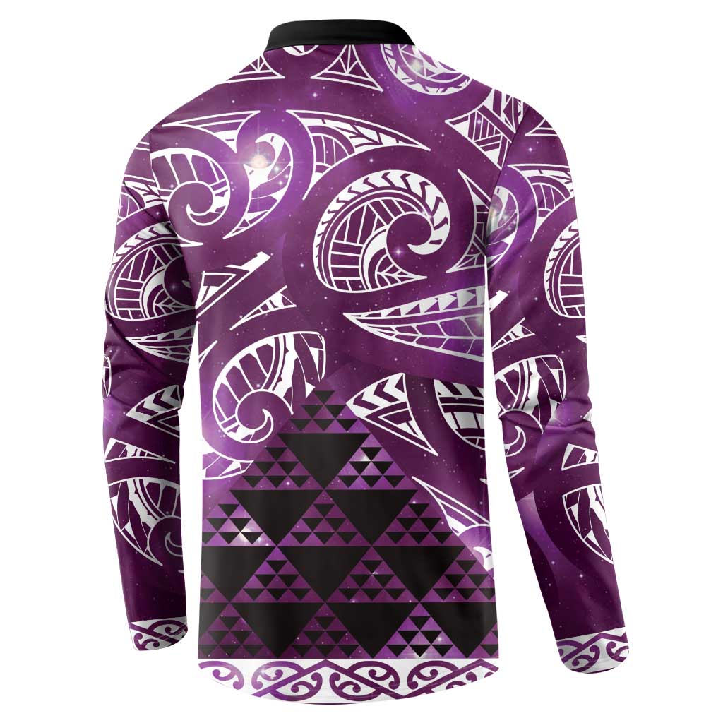 Matariki New Zealand Button Sweatshirt NZ Niho Taniwha Maori New Year Purple Galaxy