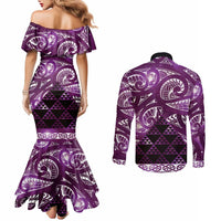 Matariki New Zealand Couples Matching Mermaid Dress and Long Sleeve Button Shirt NZ Niho Taniwha Maori New Year Purple Galaxy LT14 - Polynesian Pride