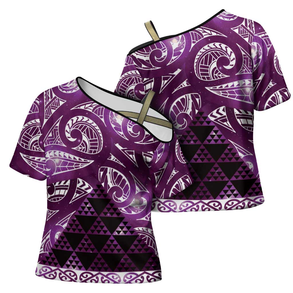 Matariki New Zealand Cross Shoulder Shirt NZ Niho Taniwha Maori New Year Purple Galaxy