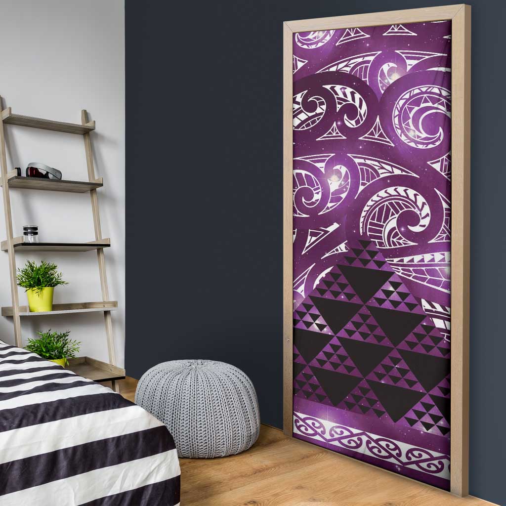 Matariki New Zealand Door Cover NZ Niho Taniwha Maori New Year Purple Galaxy