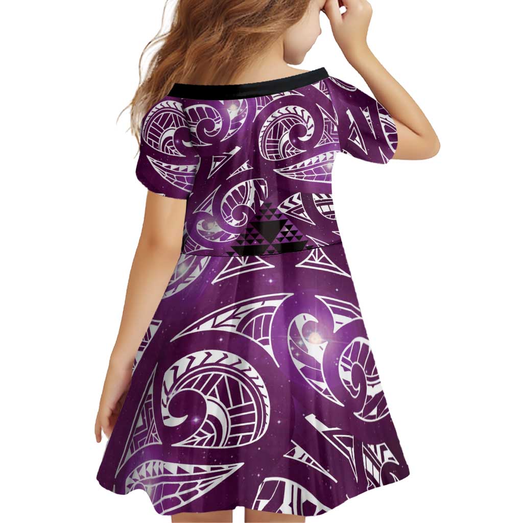 Matariki New Zealand Family Matching Long Sleeve Bodycon Dress and Hawaiian Shirt NZ Niho Taniwha Maori New Year Purple Galaxy LT14 - Polynesian Pride
