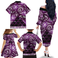 Matariki New Zealand Family Matching Off The Shoulder Long Sleeve Dress and Hawaiian Shirt NZ Niho Taniwha Maori New Year Purple Galaxy LT14 - Polynesian Pride