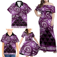 Matariki New Zealand Family Matching Off Shoulder Maxi Dress and Hawaiian Shirt NZ Niho Taniwha Maori New Year Purple Galaxy LT14 - Polynesian Pride