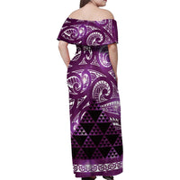 Matariki New Zealand Family Matching Off Shoulder Maxi Dress and Hawaiian Shirt NZ Niho Taniwha Maori New Year Purple Galaxy LT14 - Polynesian Pride