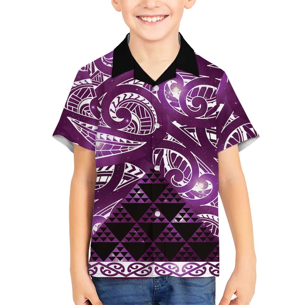 Matariki New Zealand Family Matching Off Shoulder Maxi Dress and Hawaiian Shirt NZ Niho Taniwha Maori New Year Purple Galaxy LT14 Son's Shirt Purple - Polynesian Pride