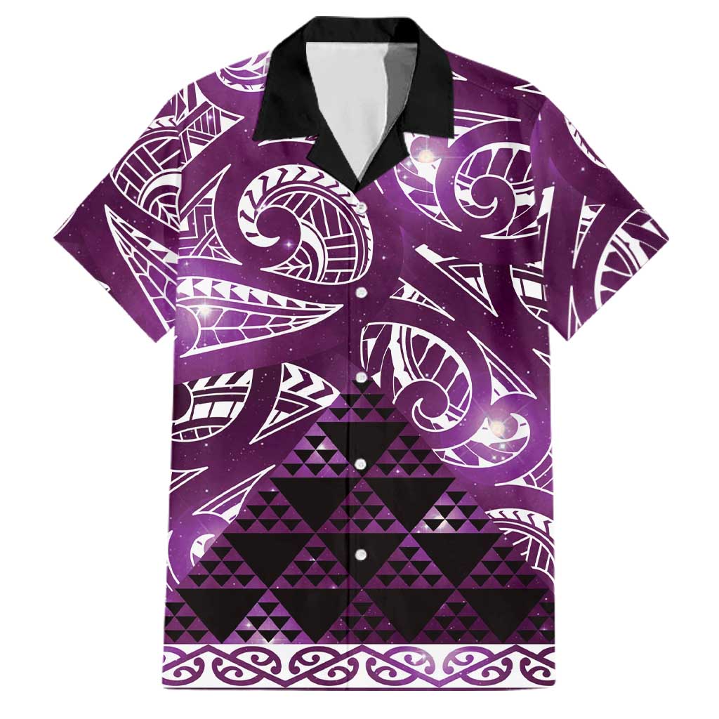 Matariki New Zealand Family Matching Off Shoulder Short Dress and Hawaiian Shirt NZ Niho Taniwha Maori New Year Purple Galaxy LT14 Dad's Shirt - Short Sleeve Purple - Polynesian Pride