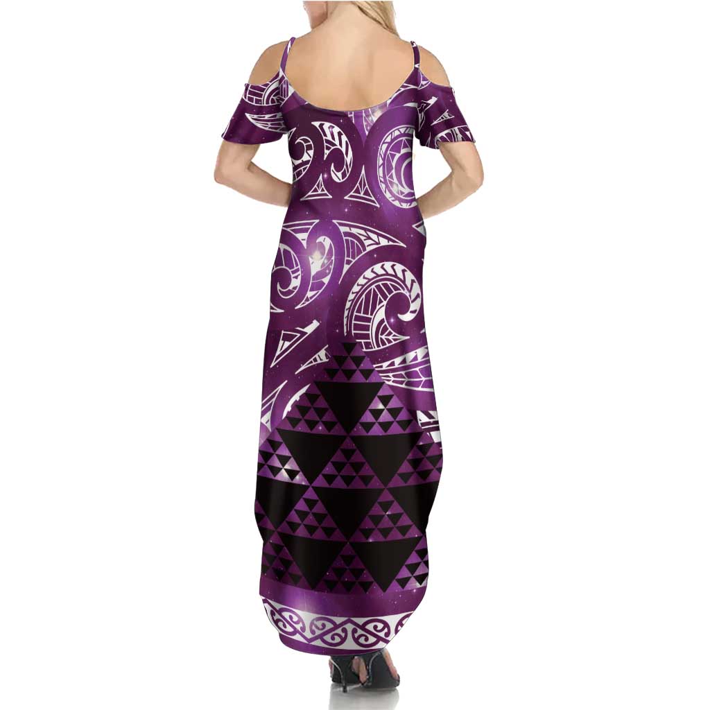 Matariki New Zealand Family Matching Summer Maxi Dress and Hawaiian Shirt NZ Niho Taniwha Maori New Year Purple Galaxy LT14 - Polynesian Pride