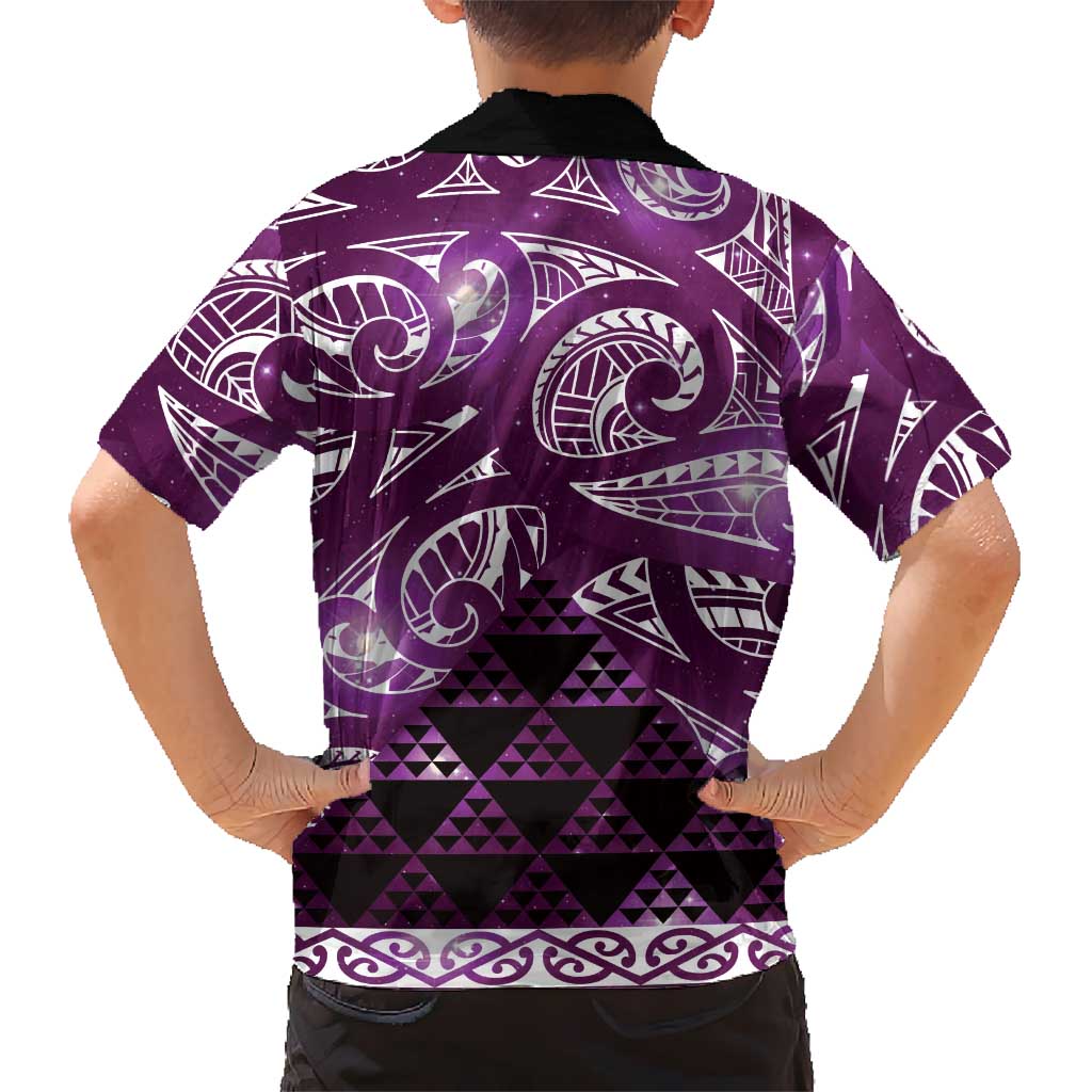 Matariki New Zealand Family Matching Tank Maxi Dress and Hawaiian Shirt NZ Niho Taniwha Maori New Year Purple Galaxy LT14 - Polynesian Pride