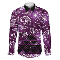 Matariki New Zealand Family Matching Tank Maxi Dress and Hawaiian Shirt NZ Niho Taniwha Maori New Year Purple Galaxy LT14 Dad's Shirt - Long Sleeve Purple - Polynesian Pride