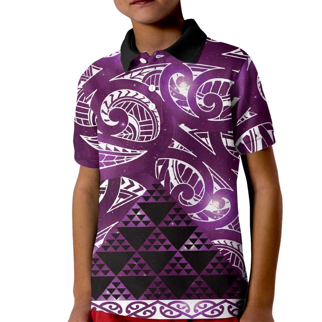 Matariki New Zealand Kid Polo Shirt NZ Niho Taniwha Maori New Year Purple Galaxy