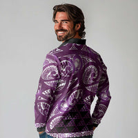 Matariki New Zealand Long Sleeve Polo Shirt NZ Niho Taniwha Maori New Year Purple Galaxy LT14 - Polynesian Pride