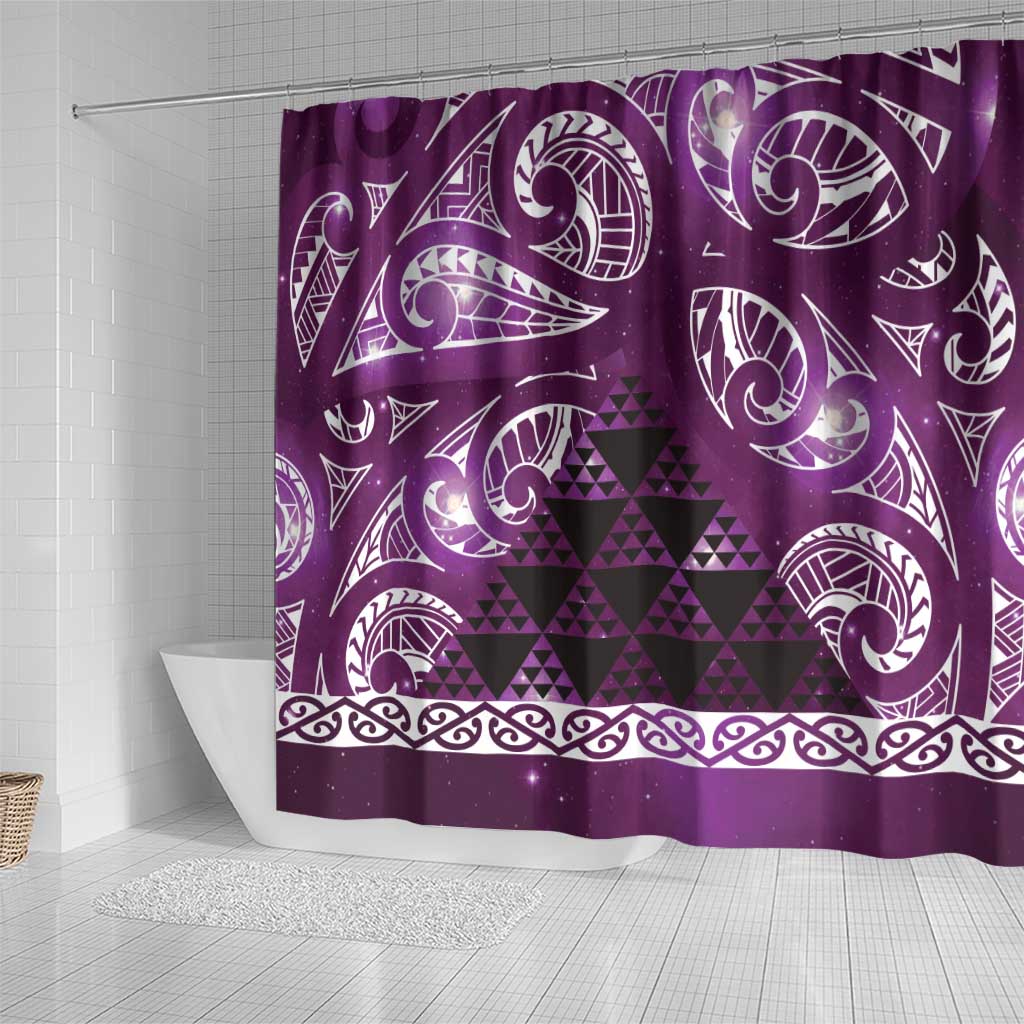 Matariki New Zealand Shower Curtain NZ Niho Taniwha Maori New Year Purple Galaxy
