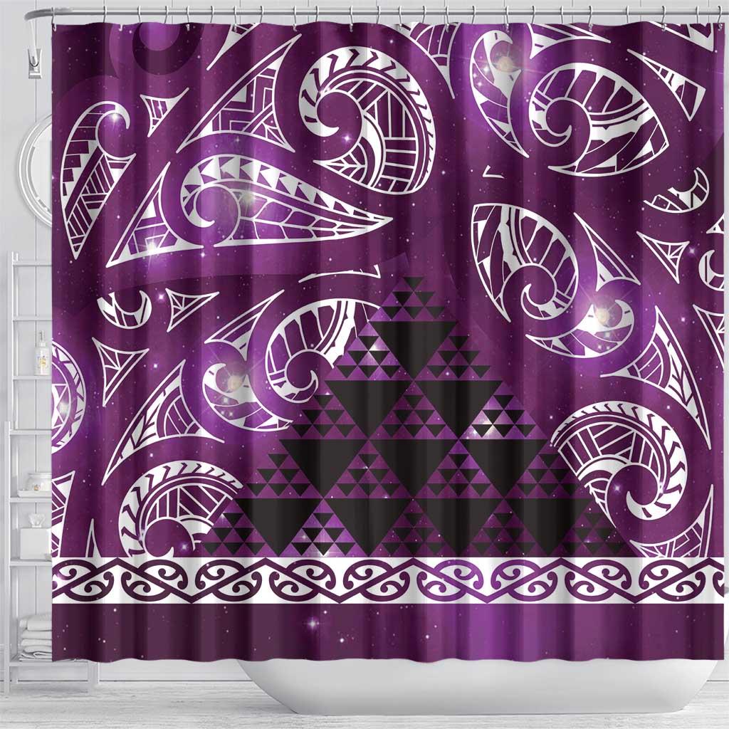 Matariki New Zealand Shower Curtain NZ Niho Taniwha Maori New Year Purple Galaxy