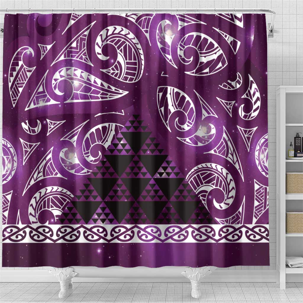 Matariki New Zealand Shower Curtain NZ Niho Taniwha Maori New Year Purple Galaxy
