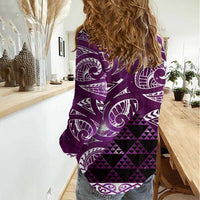 Matariki New Zealand Women Casual Shirt NZ Niho Taniwha Maori New Year Purple Galaxy LT14 - Polynesian Pride