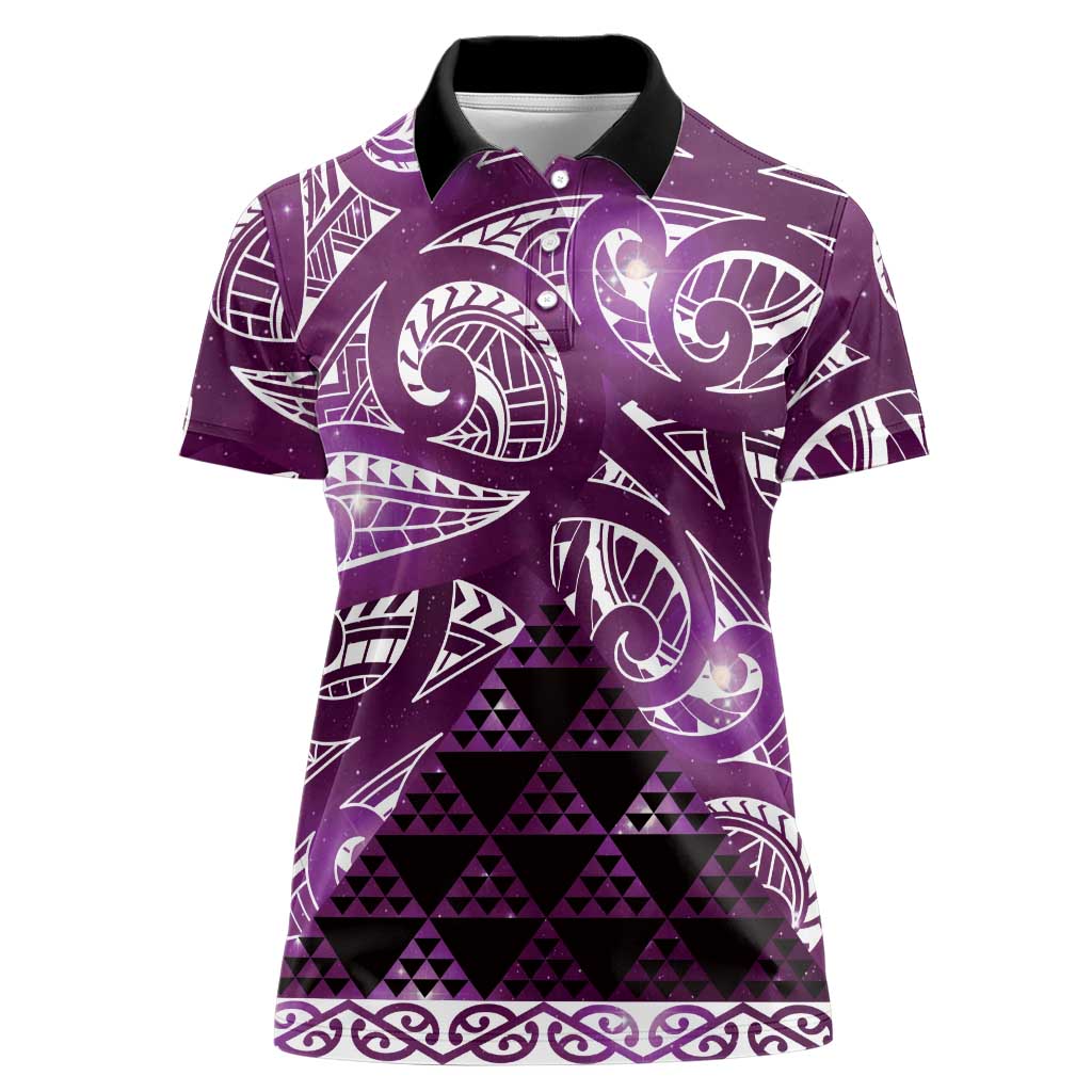 Matariki New Zealand Women Polo Shirt NZ Niho Taniwha Maori New Year Purple Galaxy LT14 Female Purple - Polynesian Pride
