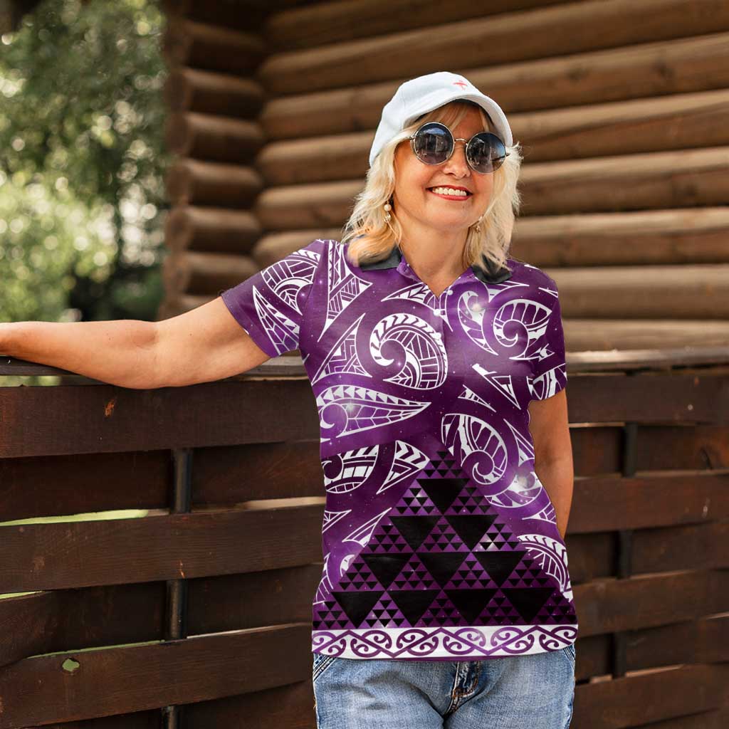 Matariki New Zealand Women Polo Shirt NZ Niho Taniwha Maori New Year Purple Galaxy LT14 - Polynesian Pride