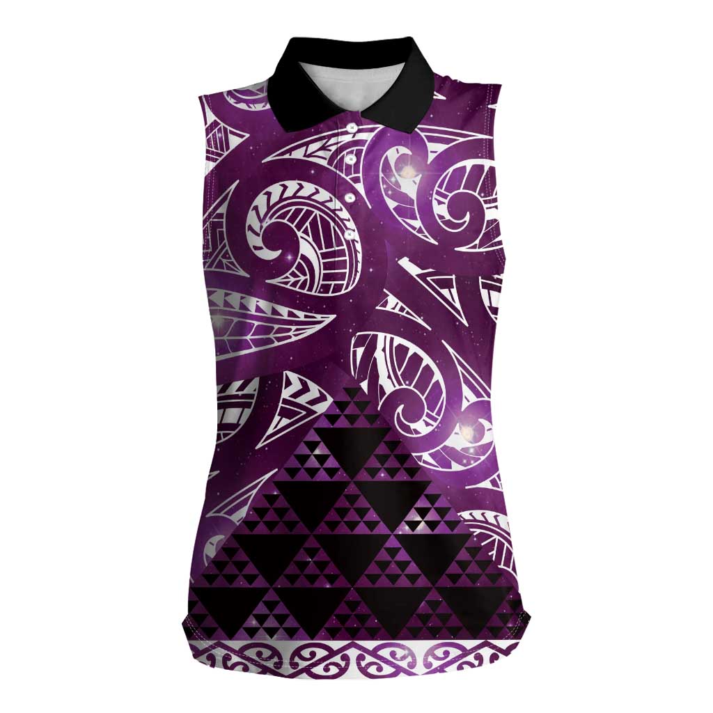 Matariki New Zealand Women Sleeveless Polo Shirt NZ Niho Taniwha Maori New Year Purple Galaxy LT14 Female Purple - Polynesian Pride