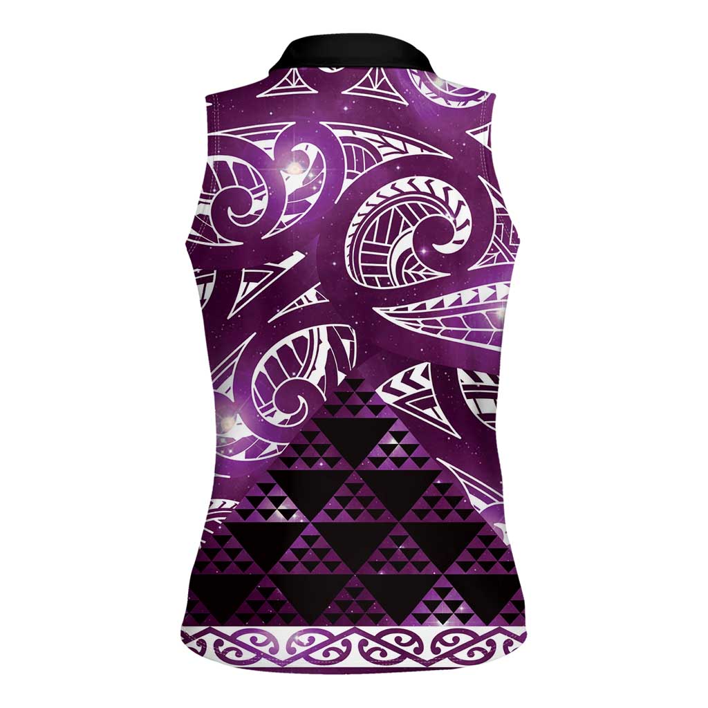 Matariki New Zealand Women Sleeveless Polo Shirt NZ Niho Taniwha Maori New Year Purple Galaxy LT14 - Polynesian Pride