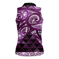 Matariki New Zealand Women Sleeveless Polo Shirt NZ Niho Taniwha Maori New Year Purple Galaxy LT14 - Polynesian Pride