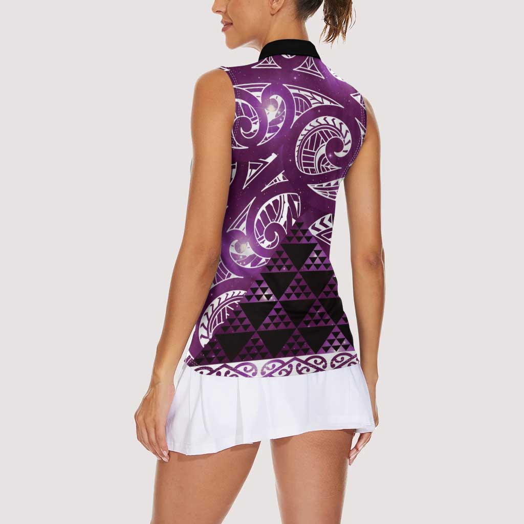 Matariki New Zealand Women Sleeveless Polo Shirt NZ Niho Taniwha Maori New Year Purple Galaxy LT14 - Polynesian Pride