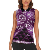 Matariki New Zealand Women Sleeveless Polo Shirt NZ Niho Taniwha Maori New Year Purple Galaxy LT14 - Polynesian Pride