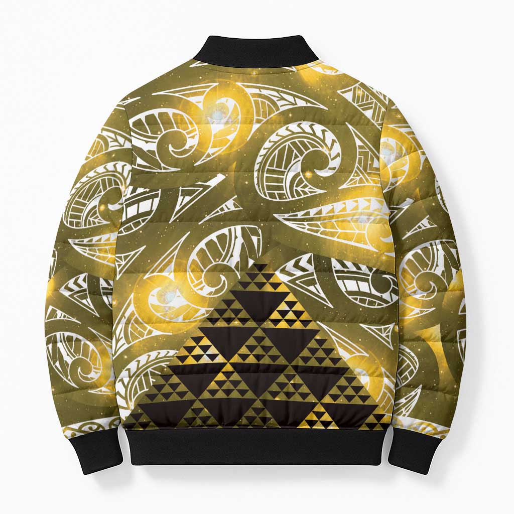 Matariki New Zealand Bomber Puffer Jacket NZ Niho Taniwha Maori New Year Yellow Galaxy
