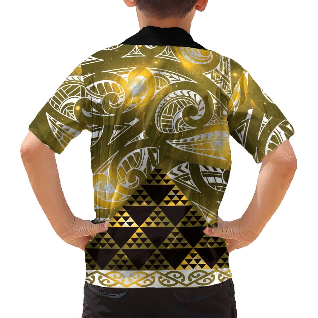 Matariki New Zealand Family Matching Long Sleeve Bodycon Dress and Hawaiian Shirt NZ Niho Taniwha Maori New Year Yellow Galaxy LT14 - Polynesian Pride
