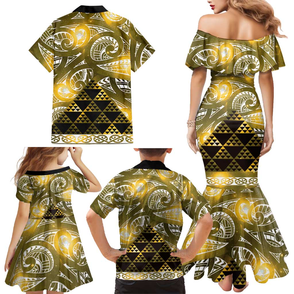 Matariki New Zealand Family Matching Mermaid Dress and Hawaiian Shirt NZ Niho Taniwha Maori New Year Yellow Galaxy LT14 - Polynesian Pride