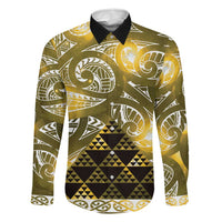 Matariki New Zealand Family Matching Mermaid Dress and Hawaiian Shirt NZ Niho Taniwha Maori New Year Yellow Galaxy LT14 Dad's Shirt - Long Sleeve Yellow - Polynesian Pride