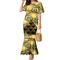 Matariki New Zealand Family Matching Mermaid Dress and Hawaiian Shirt NZ Niho Taniwha Maori New Year Yellow Galaxy LT14 Mom's Dress Yellow - Polynesian Pride