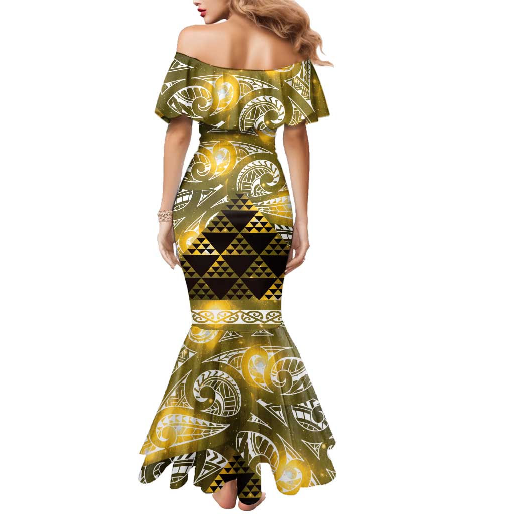 Matariki New Zealand Family Matching Mermaid Dress and Hawaiian Shirt NZ Niho Taniwha Maori New Year Yellow Galaxy LT14 - Polynesian Pride