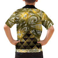 Matariki New Zealand Family Matching Off The Shoulder Long Sleeve Dress and Hawaiian Shirt NZ Niho Taniwha Maori New Year Yellow Galaxy LT14 - Polynesian Pride