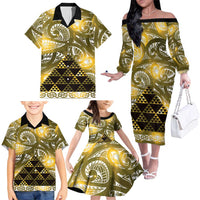 Matariki New Zealand Family Matching Off The Shoulder Long Sleeve Dress and Hawaiian Shirt NZ Niho Taniwha Maori New Year Yellow Galaxy LT14 - Polynesian Pride