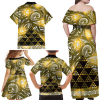Matariki New Zealand Family Matching Off Shoulder Maxi Dress and Hawaiian Shirt NZ Niho Taniwha Maori New Year Yellow Galaxy LT14 - Polynesian Pride