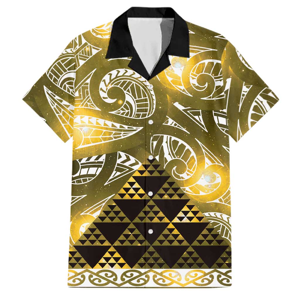 Matariki New Zealand Family Matching Off Shoulder Maxi Dress and Hawaiian Shirt NZ Niho Taniwha Maori New Year Yellow Galaxy LT14 Dad's Shirt - Short Sleeve Yellow - Polynesian Pride