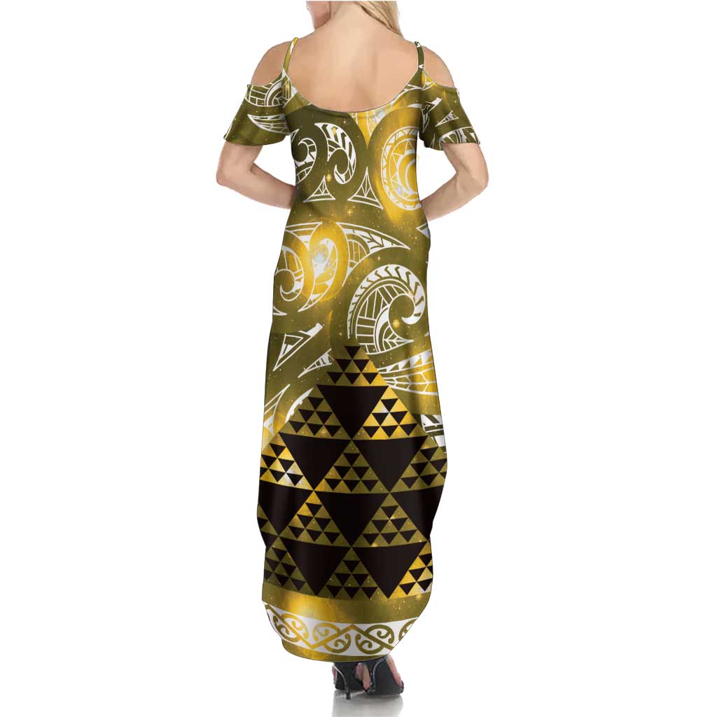Matariki New Zealand Family Matching Summer Maxi Dress and Hawaiian Shirt NZ Niho Taniwha Maori New Year Yellow Galaxy LT14 - Polynesian Pride