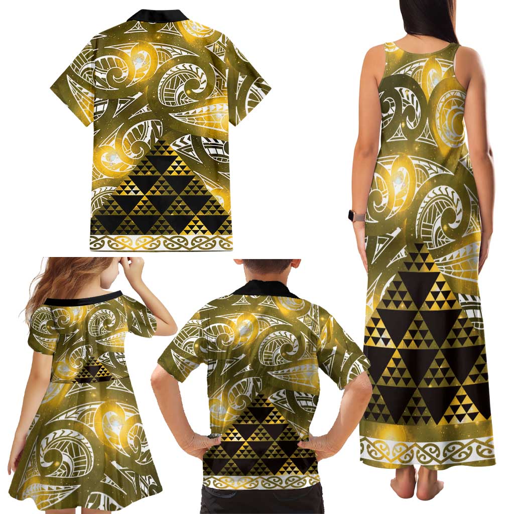 Matariki New Zealand Family Matching Tank Maxi Dress and Hawaiian Shirt NZ Niho Taniwha Maori New Year Yellow Galaxy LT14 - Polynesian Pride