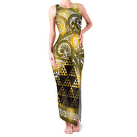 Matariki New Zealand Family Matching Tank Maxi Dress and Hawaiian Shirt NZ Niho Taniwha Maori New Year Yellow Galaxy LT14 Mom's Dress Yellow - Polynesian Pride