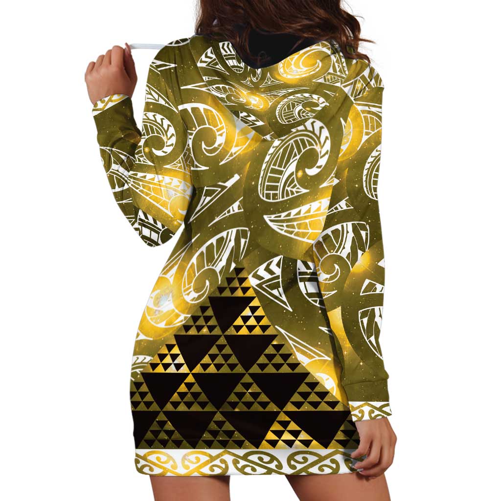Matariki New Zealand Hoodie Dress NZ Niho Taniwha Maori New Year Yellow Galaxy LT14 - Polynesian Pride